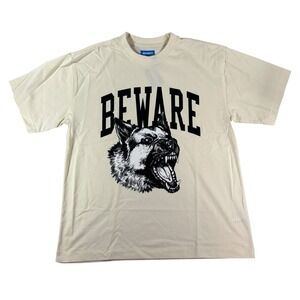 Market Studios T Shirt Mens Medium White Classic Beware German Shepherd Dog Logo
